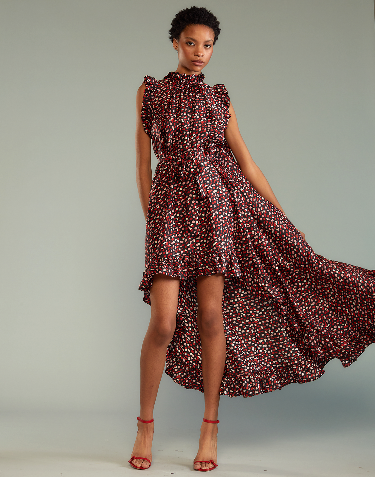 Polka dot top high low dress