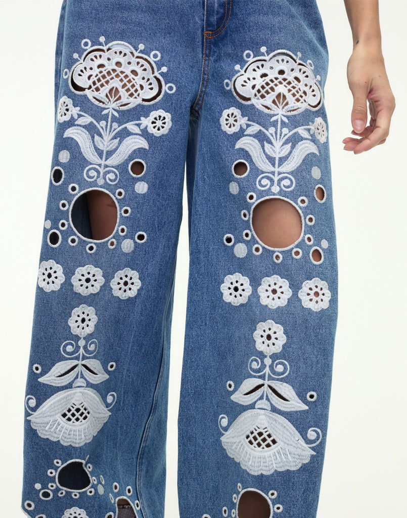 Embroidered Wide-leg Jean