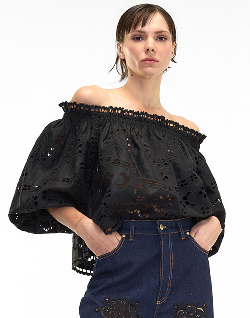 Cynthia Rowley Eva Embroidered Linen Blouse