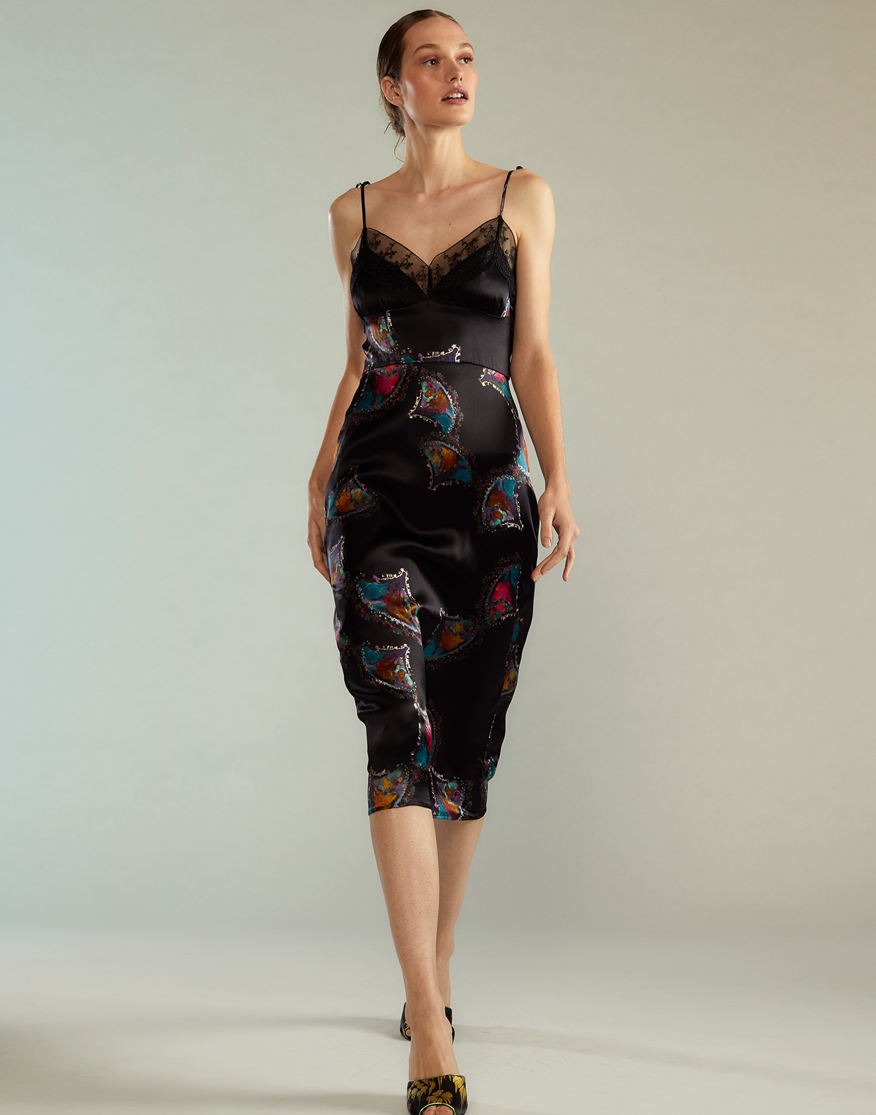 Black silk online floral dress