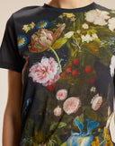 Black Botanical Printed Tee 
