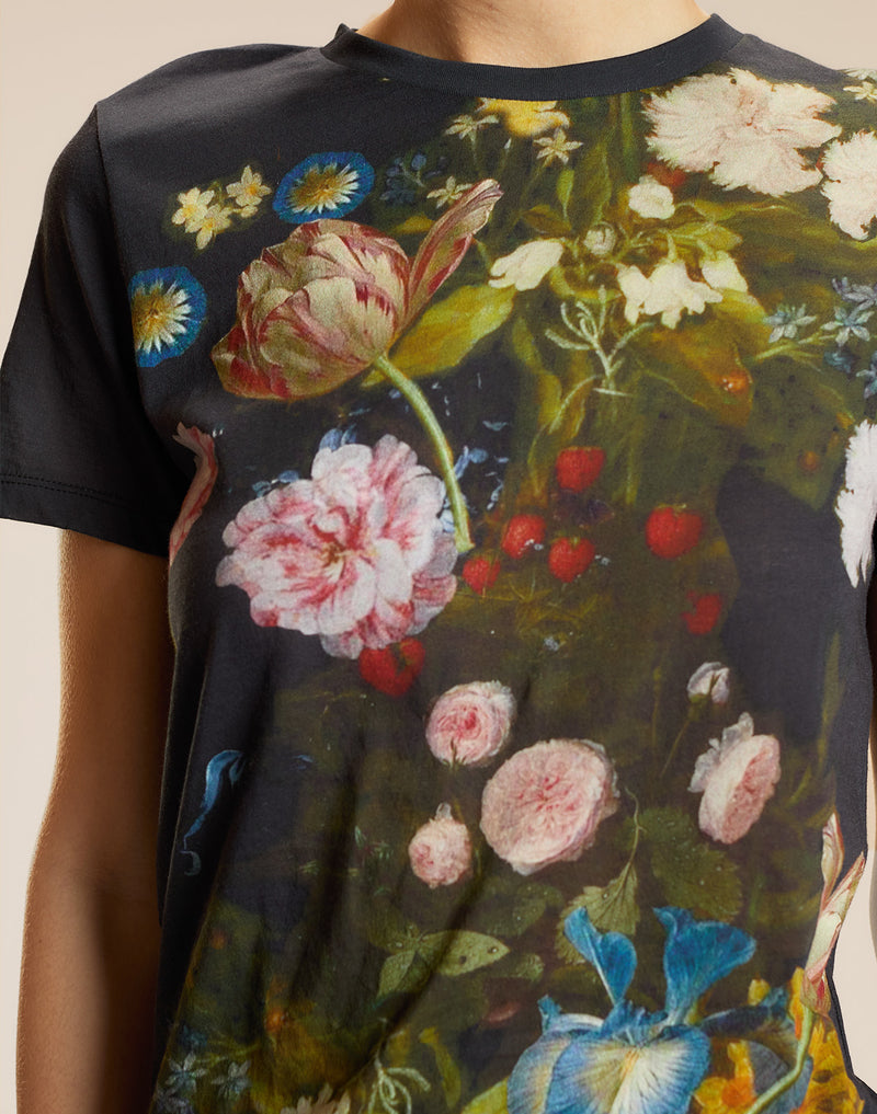 Black Botanical Printed Tee 
