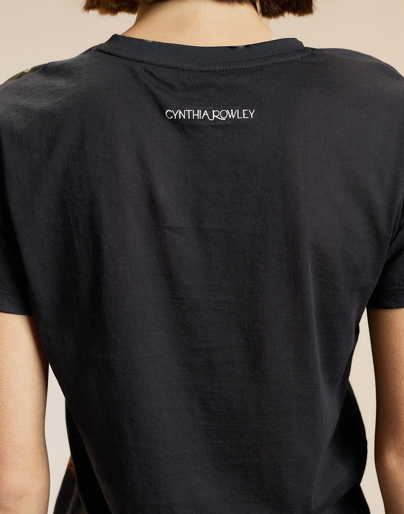 Black Botanical Printed Tee 
