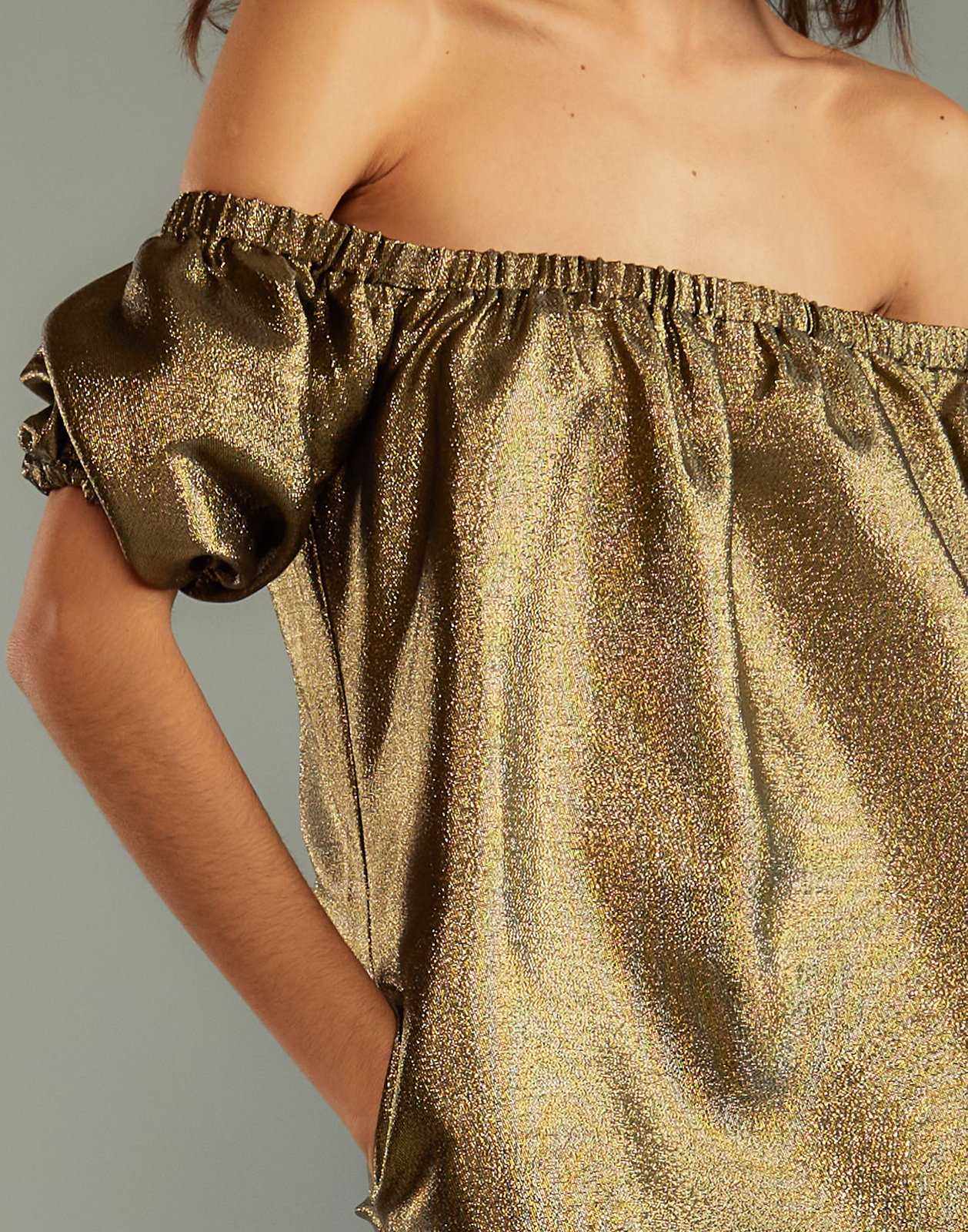 Metallic off the shoulder top top