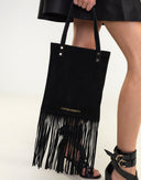Cynthia Rowley Black Sleek Fringe Suede Tote