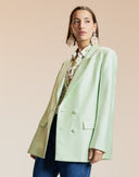 Mint Silk Wool Double Breasted Blazer 