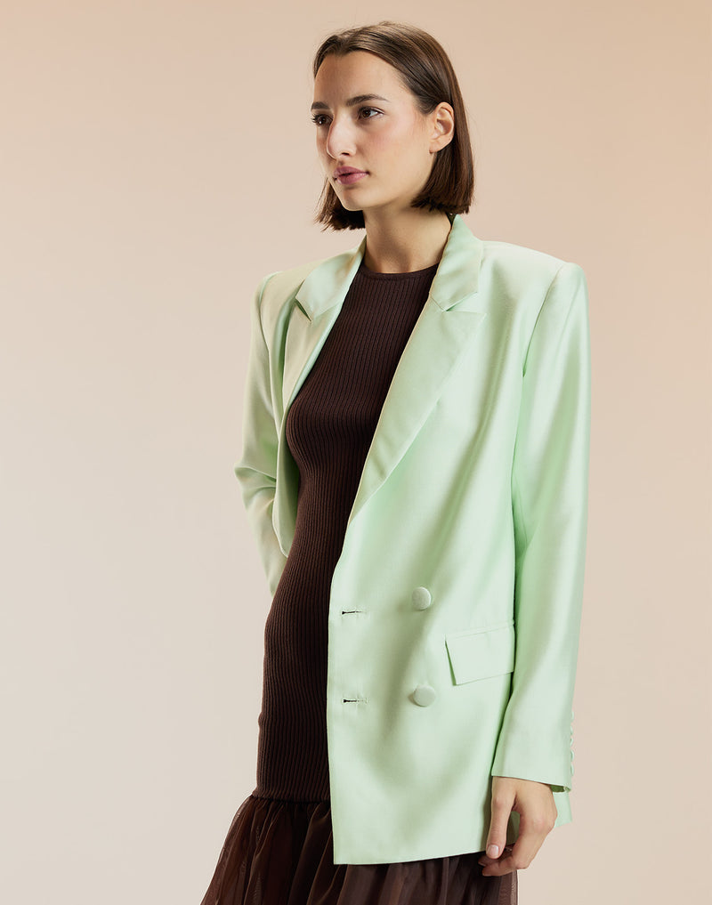 Mint Silk Wool Double Breasted Blazer 