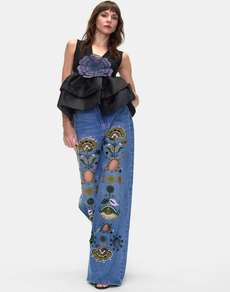 Embroidered Wide-leg Jeans