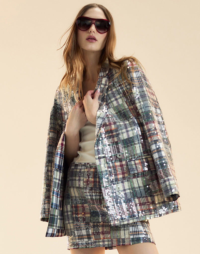 Cynthia Rowley Marisol Madras Sequin Blazer