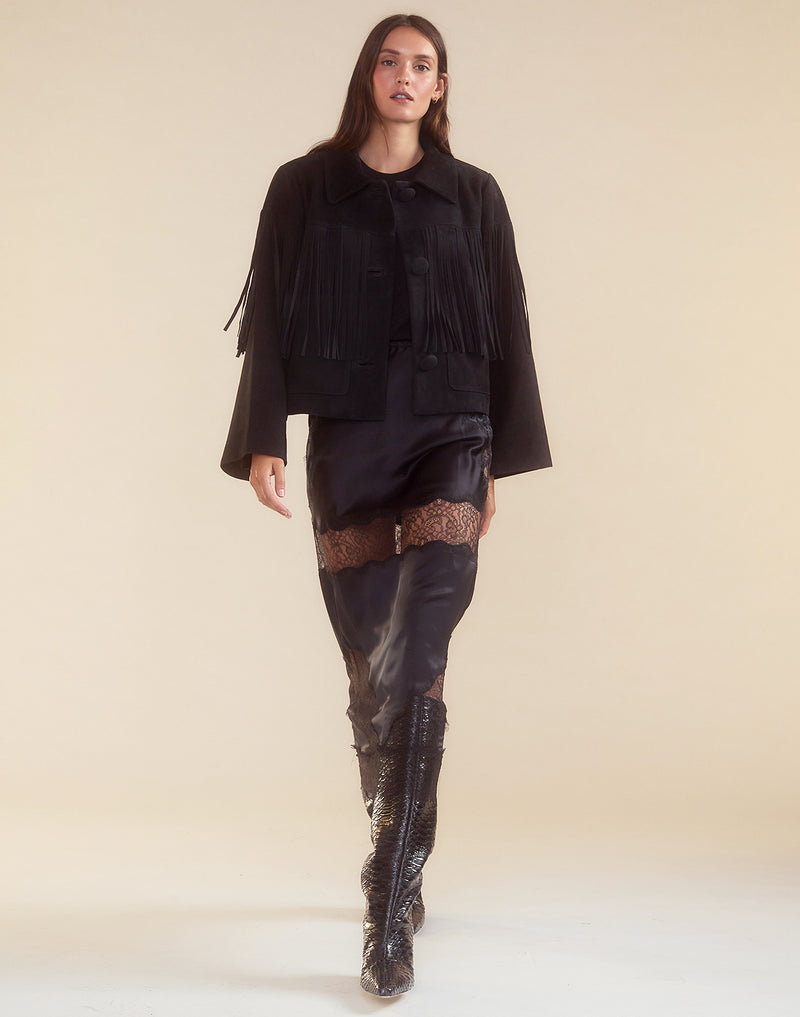Cynthia Rowley Carrie Cropped Fringe Suede Jacket