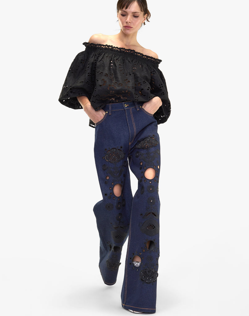 Embroidered Wide-leg Jean