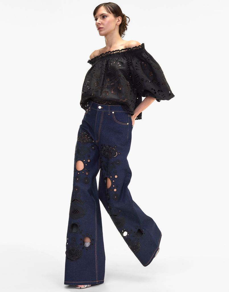 Embroidered Wide-leg Jeans