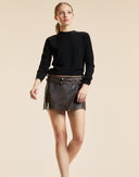 LEATHER WRAP SKIRT in Brown