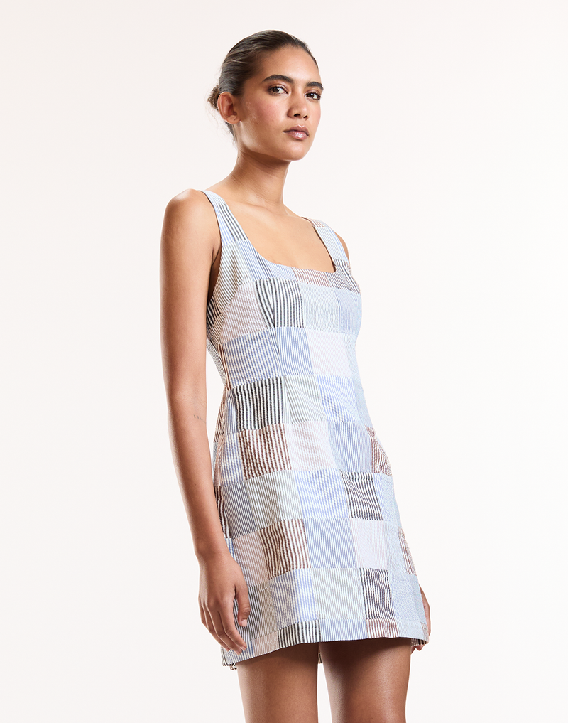 Multi Color Patchwork Mini Dress 
