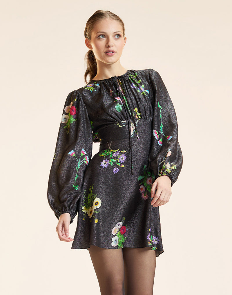 cynthia rowley dresses Moonlit Fleur Voile Dress (US, Alpha, X-Small, Regular, Regular, BLKFL) Black at Amazon Women's Clothing store catching look Mini Dresses Cynthia Rowley
