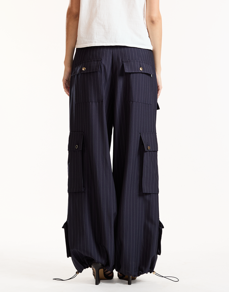 Cynthia Rowley Navy Pinstripe Cargo Pant