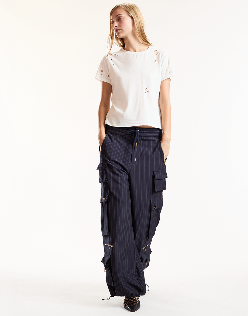Cynthia Rowley Navy Pinstripe Cargo Pant