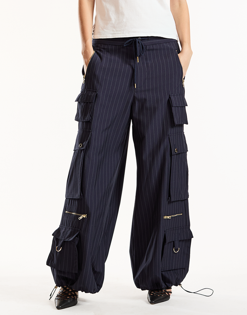 Cynthia Rowley Navy Pinstripe Cargo Pant