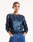 Navy Sequin Long Sleeve Sweater
