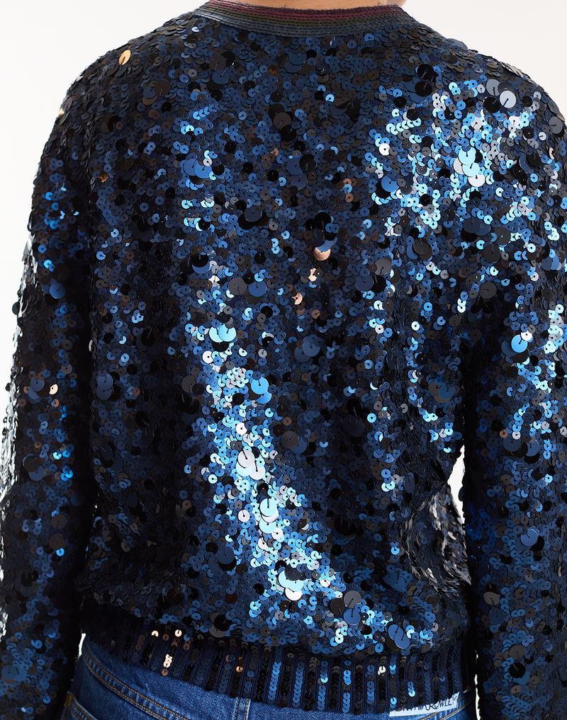 Navy Sequin Long Sleeve Sweater