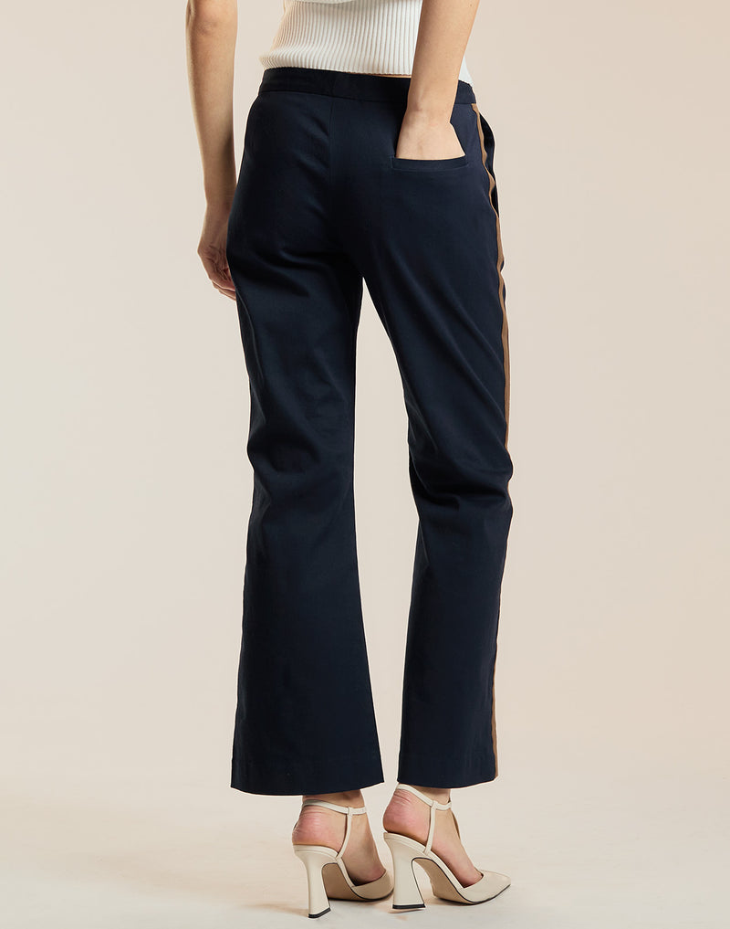Cotton Cropped Flared Pants in Navy