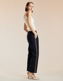 Navy Side Stripe Kick Flare Pants 