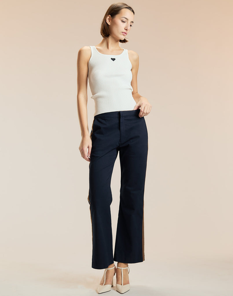Cotton Cropped Flared Pants in Navy
