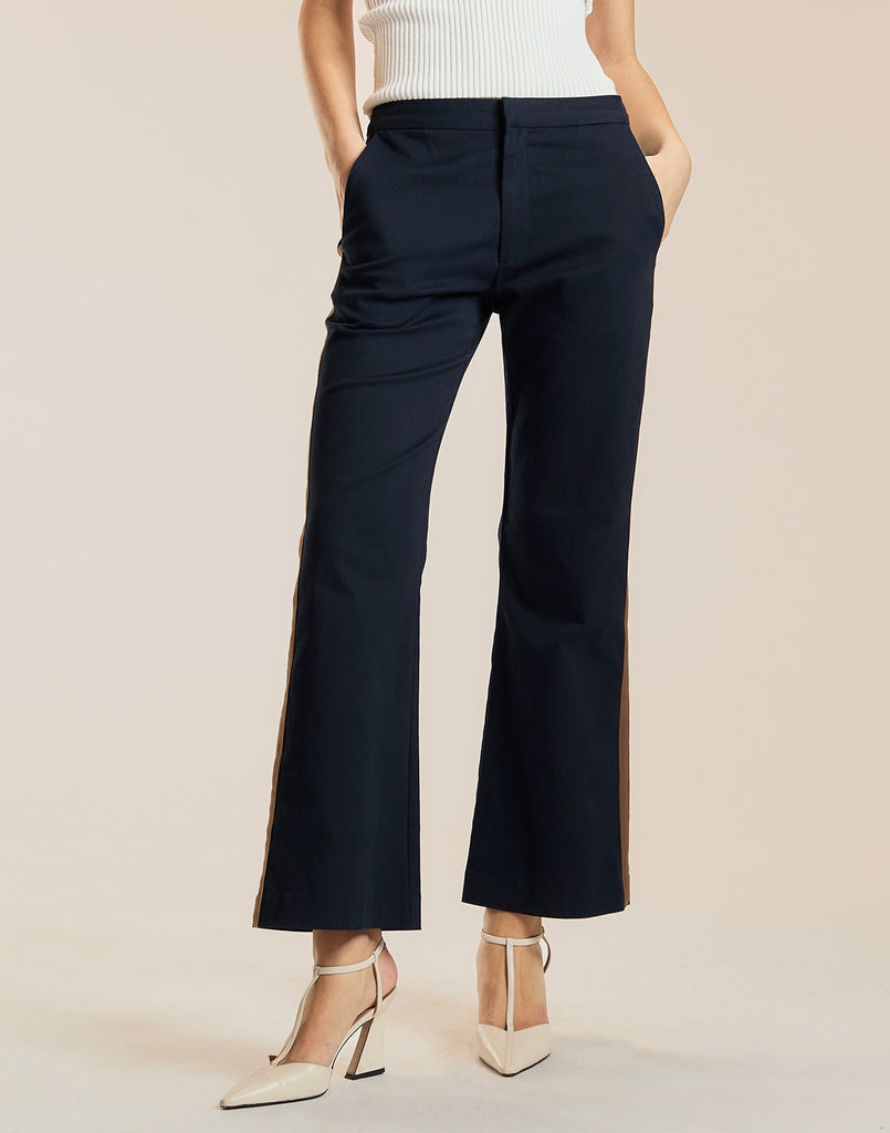 Cotton Cropped Flared Pants in Navy