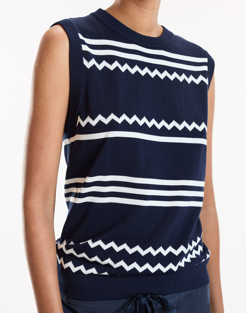 Navy Sleeveless Ziggy Knit Top
