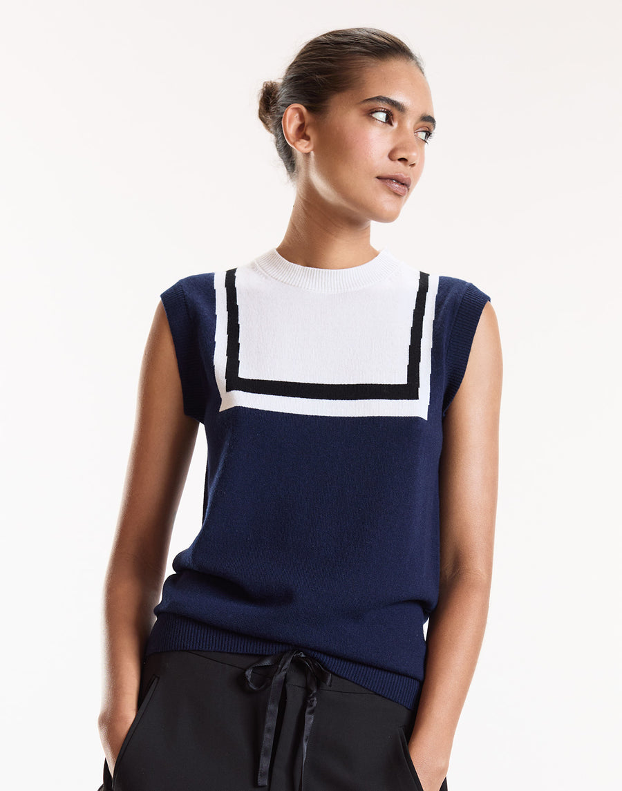 Navy Nautical Sleeveless Sweater
