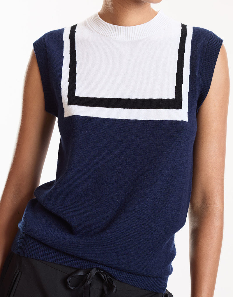 Navy Nautical Sleeveless Sweater