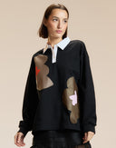 Black Multi Printed Cotton Rugby Shirt