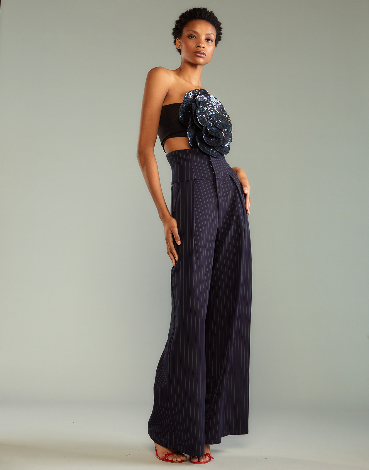 Pinstripe Corset Waist Pants Cynthia Rowley