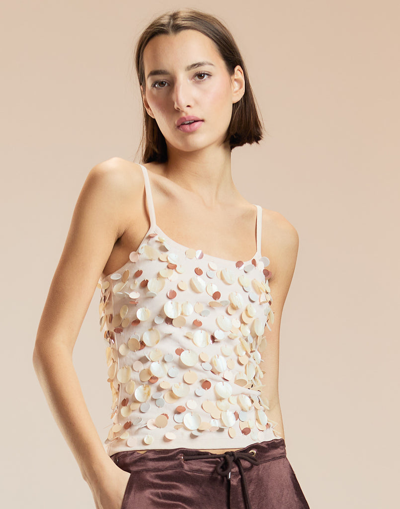 Embellished Mesh Tank in Pink Multi