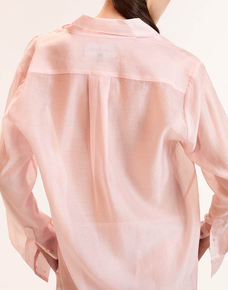 Pink Sheer Button Up Top