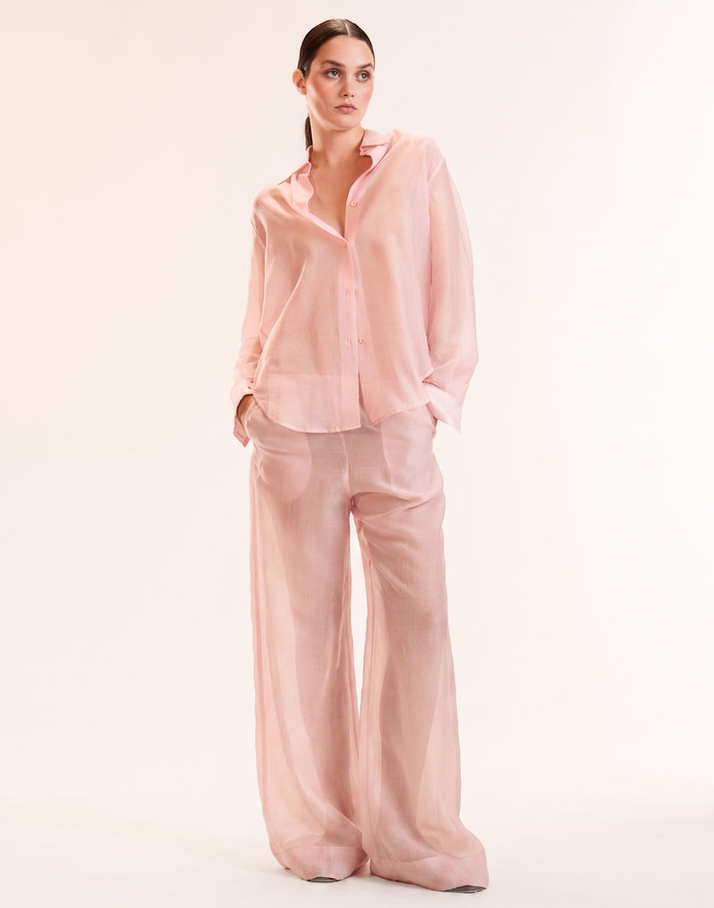 Pink Sheer Button Up Top