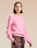 Pink Crewneck Sweater with Elbow Patches 