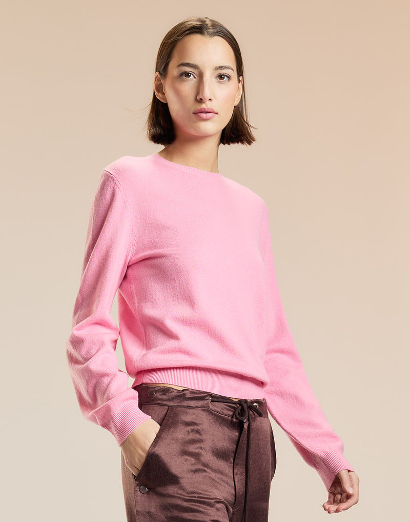 Pink Crewneck Sweater with Elbow Patches 