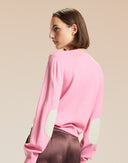Pink Crewneck Sweater with Elbow Patches 