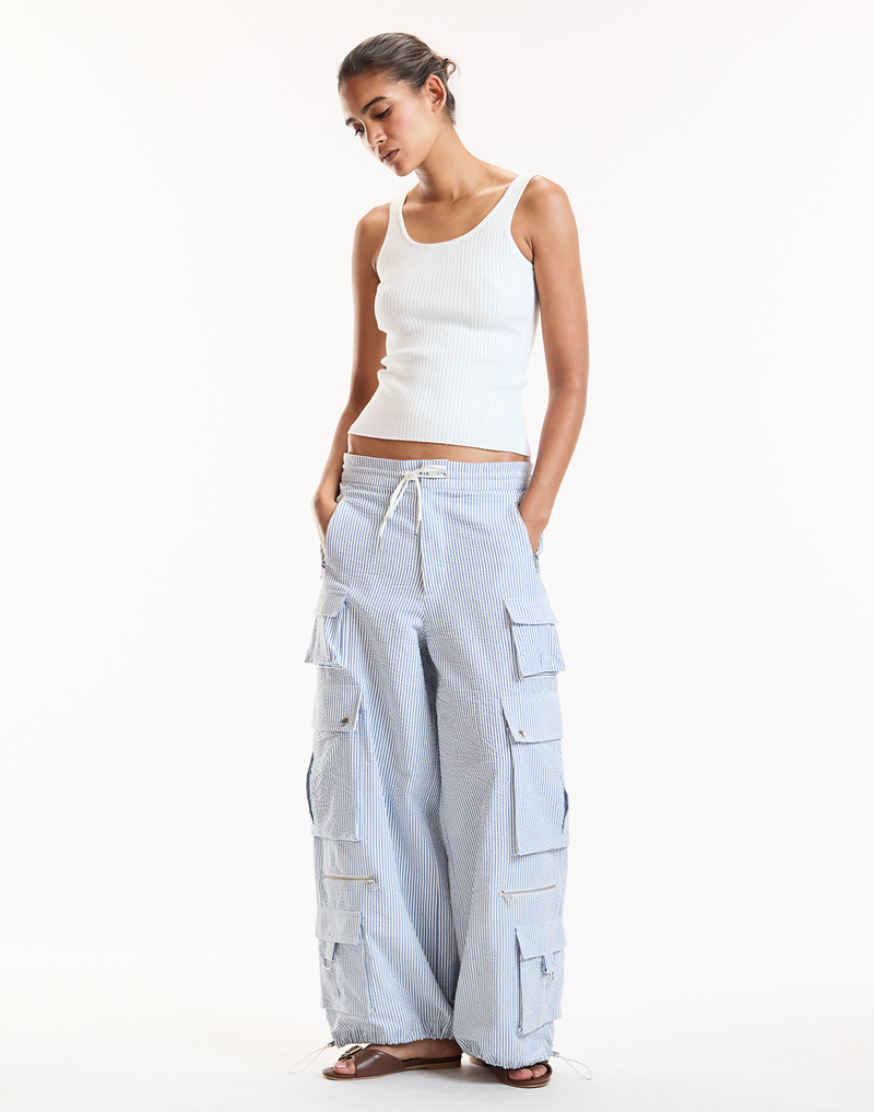 Blue Pinstripe Cargo Pants 