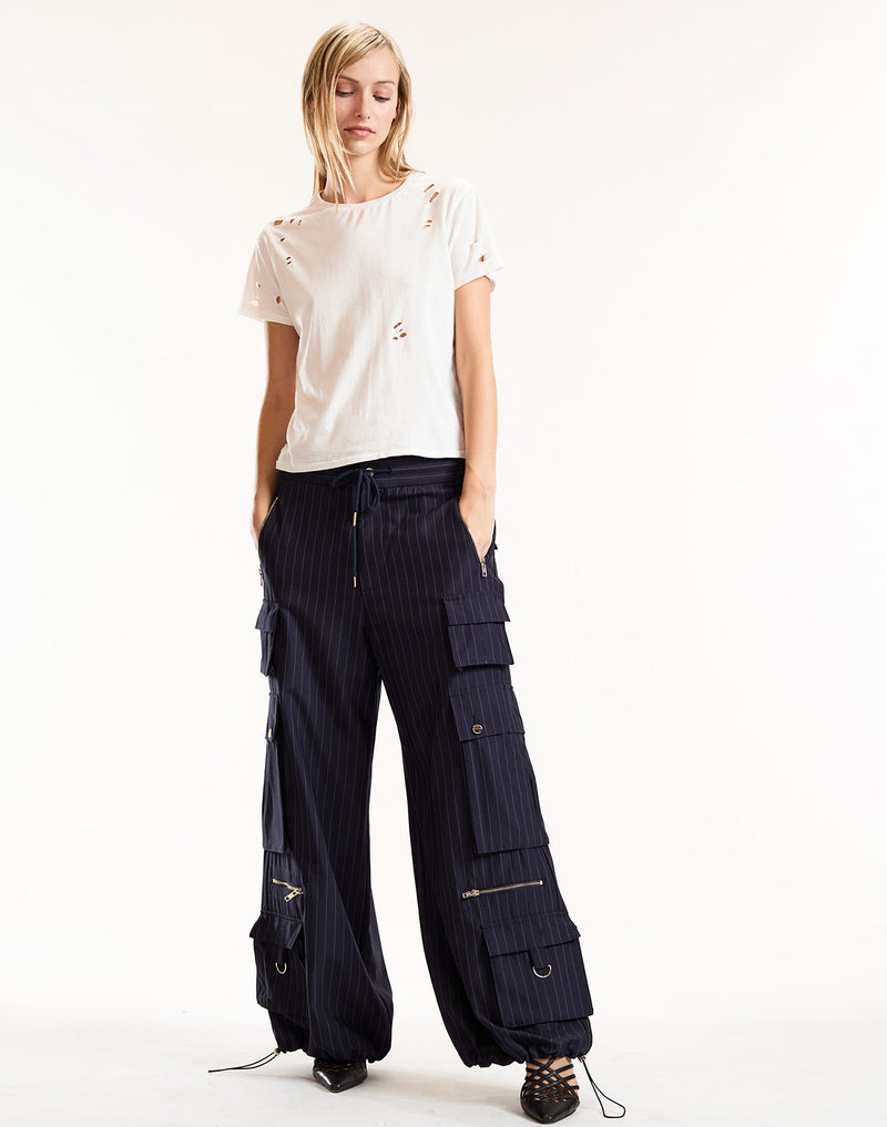 Cynthia Rowley Navy Pinstripe Cargo Pant