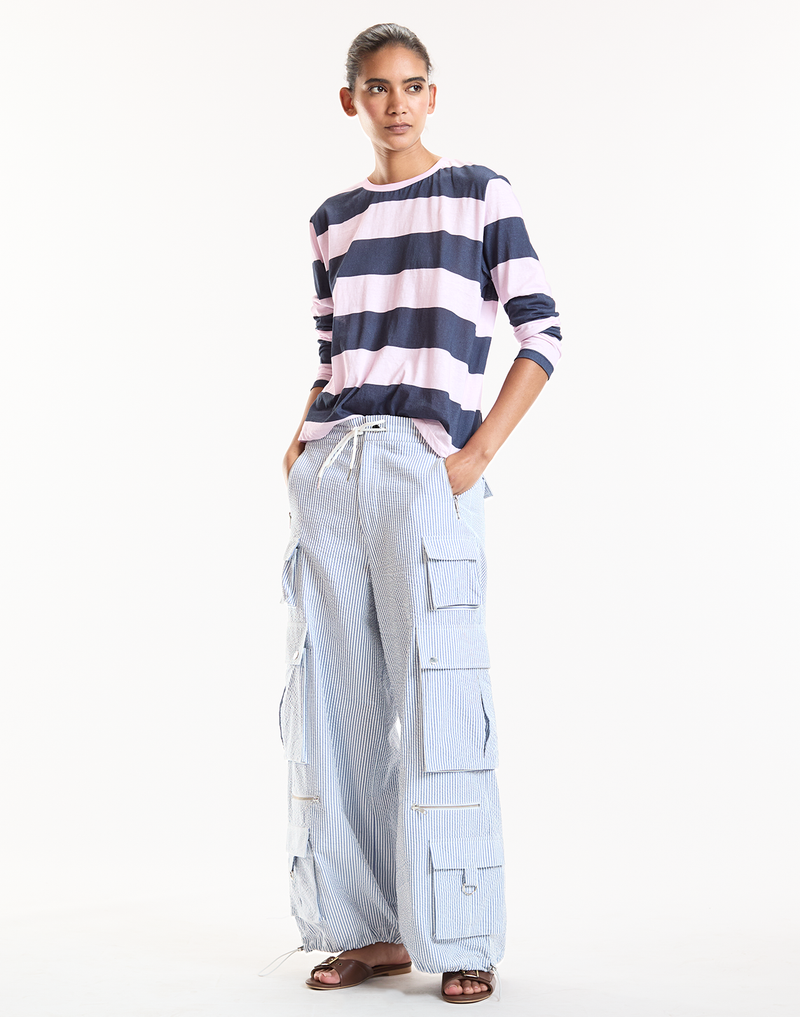 Blue Pinstripe Cargo Pants 