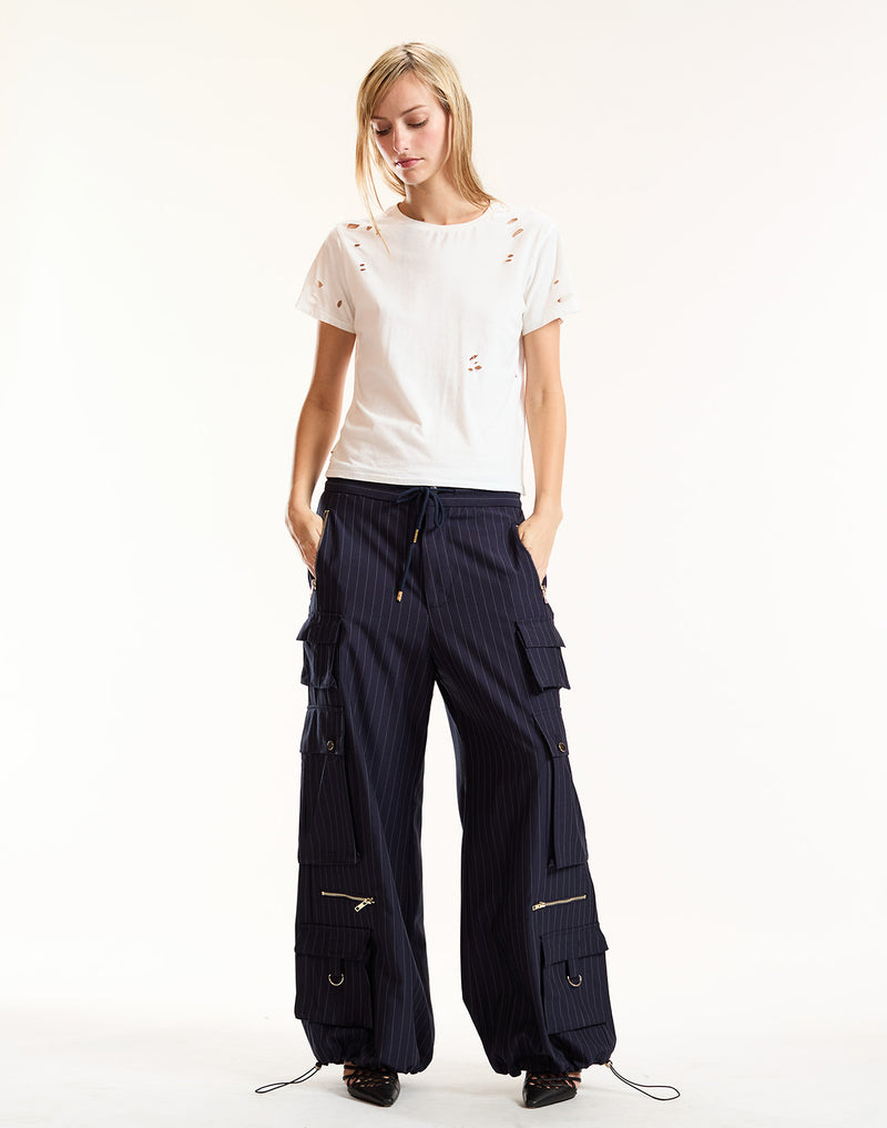 Cynthia Rowley Navy Pinstripe Cargo Pant
