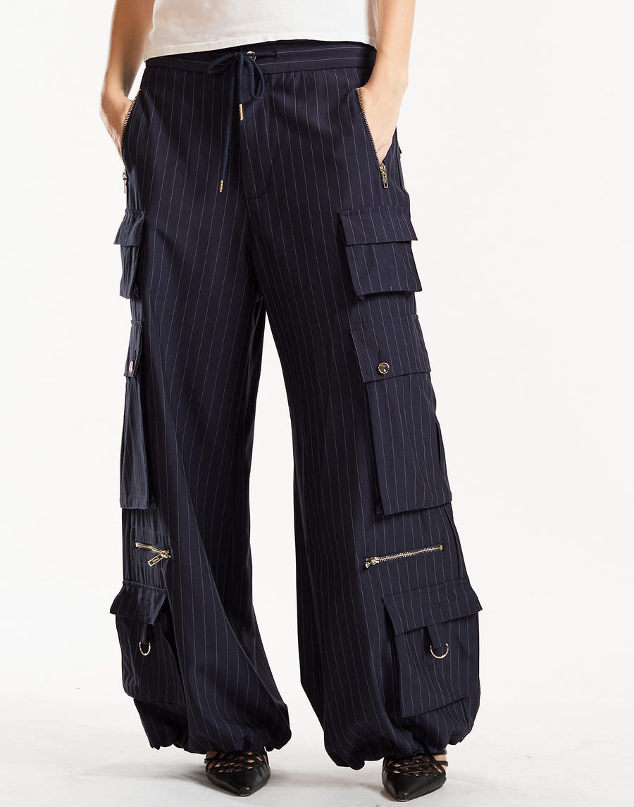 Cynthia Rowley Navy Pinstripe Cargo Pants