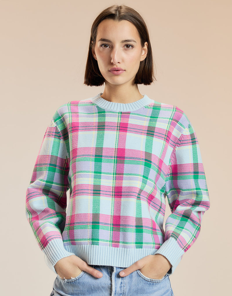 Blue Plaid Intarsia Sweater