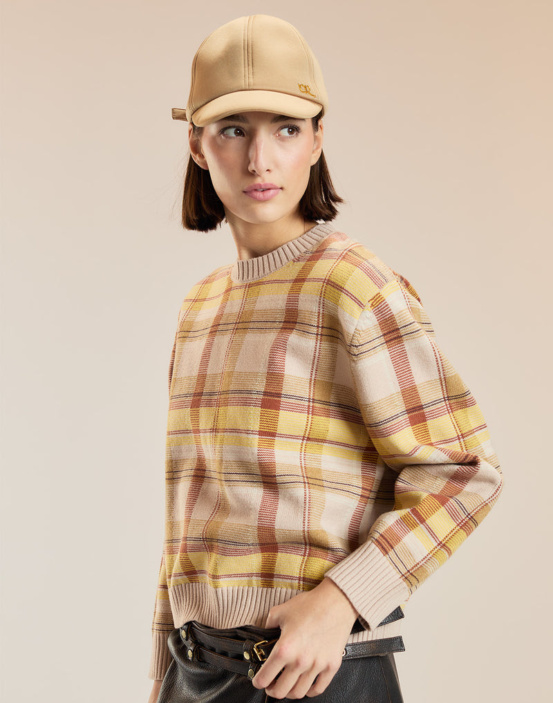 Camel Plaid Intarsia Sweater 