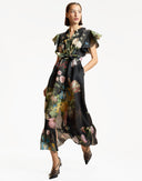 Black Floral Ruffle Kaftan