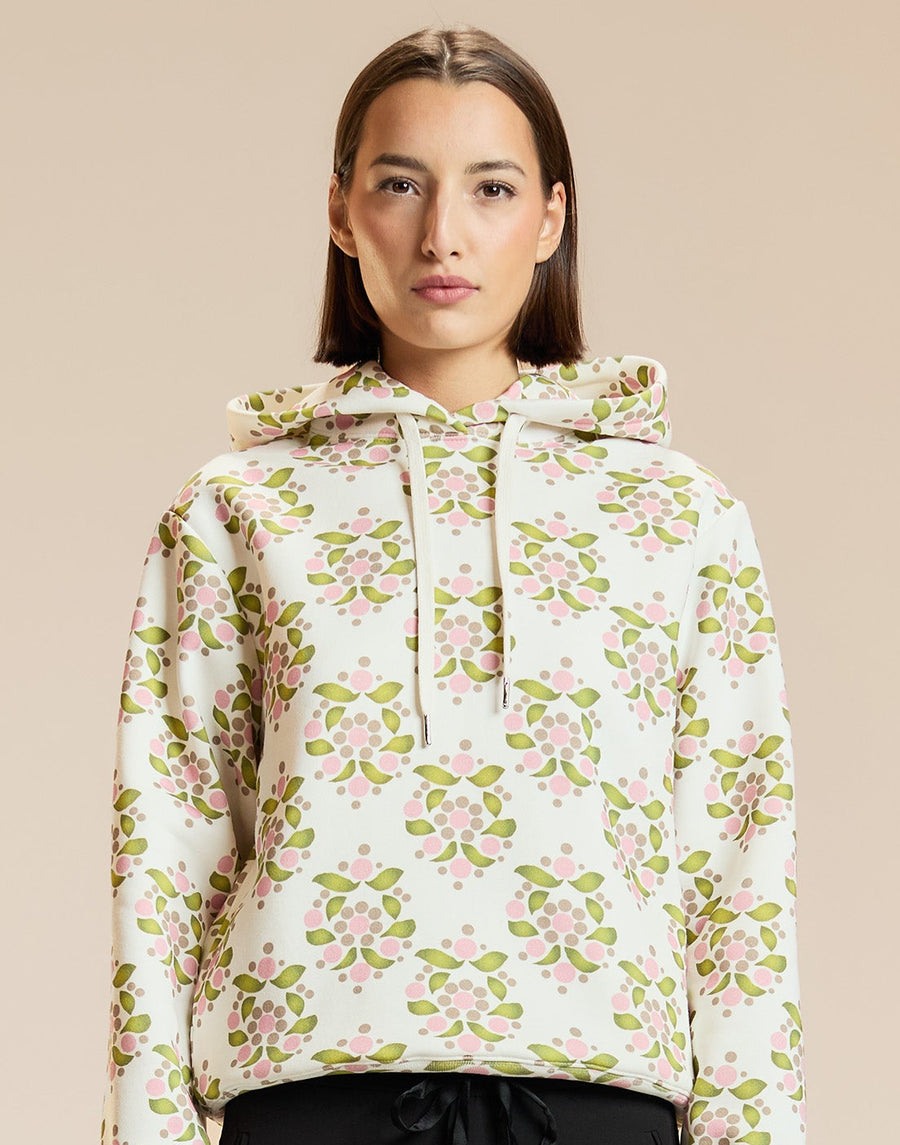 White Floral Printed Hoodie