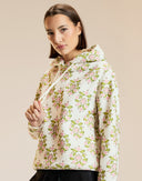White Floral Printed Hoodie  