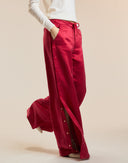 Red Silk Wide Leg Snaps Pants 